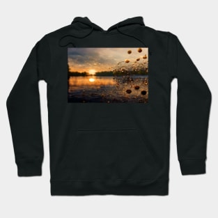 Sunset Lake Raindrops In Golden Houer Cloudscape Hoodie